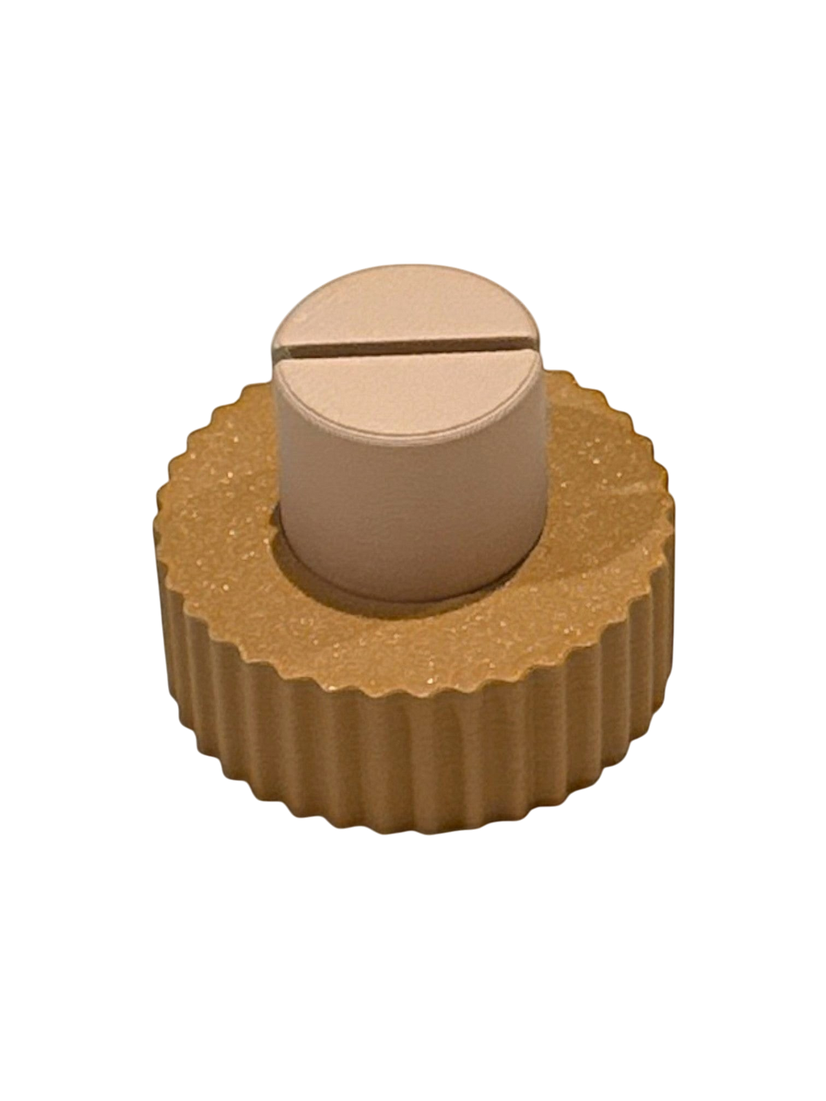 ModuForm ModuMemories staande kaarthouder met verticale lijnen in beige en bruin, gemaakt van duurzaam PLA.