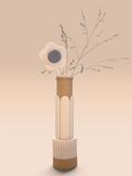 ModuForm Nora vaas en kandelaar van duurzaam PLA in beige en bruin met decoratieve papieren bloem en droogbloemen
